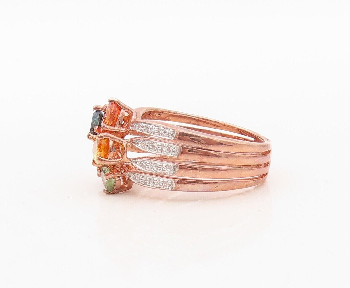 925 Sterling Silver Vintage Ring Rose Gold Plated Diamonds Gemstone Sz 7 RG30343