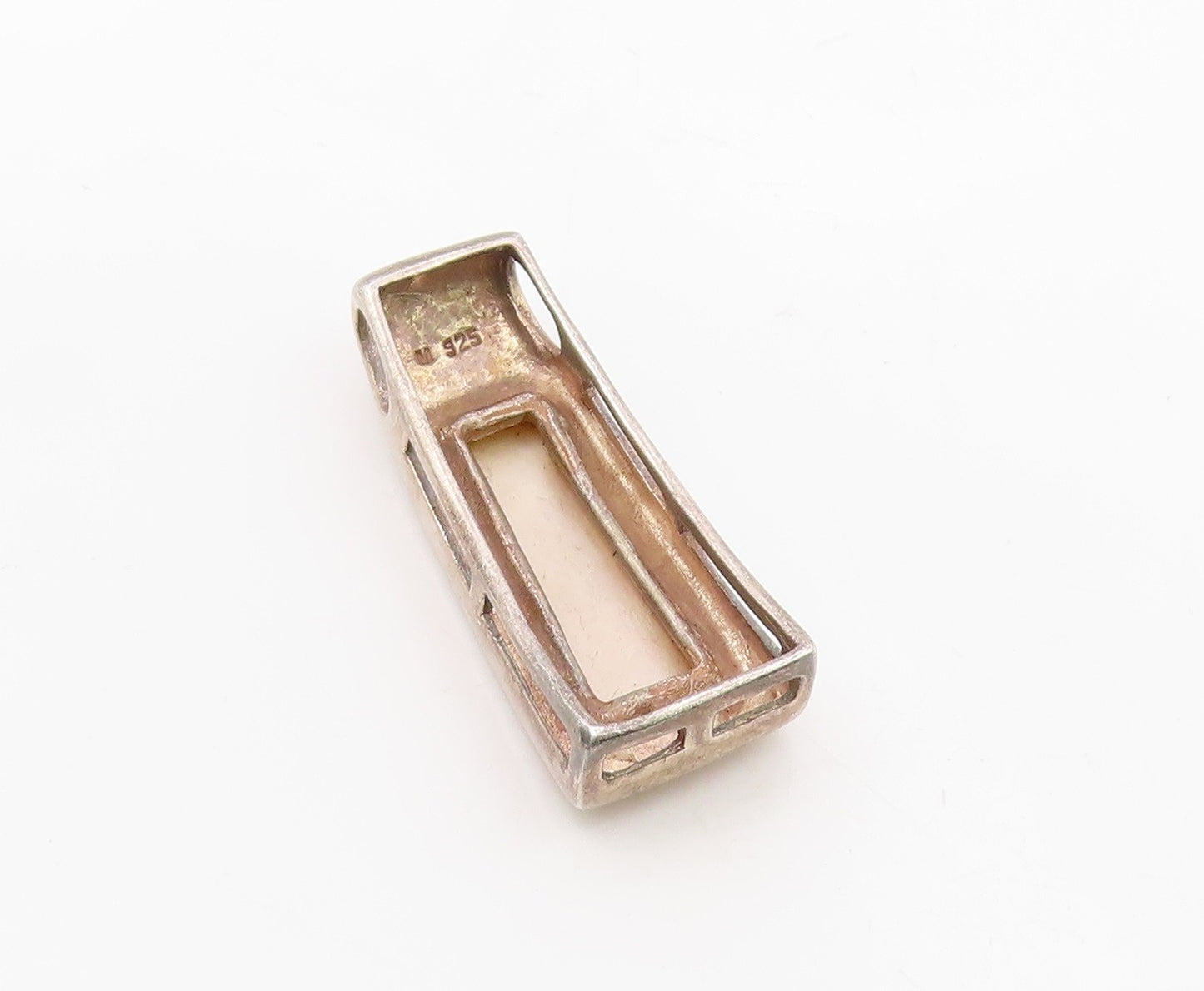 925 Sterling Silver  Vintage Inlaid Mother Of Pearl Smooth Pendant  PT17842
