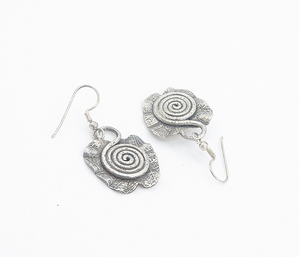 925 Sterling Silver  Vintage Sculpted Spiral Detail Dangle Earrings  EG2959