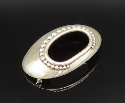 MEXICO 925 Sterling Silver  Vintage Beaded Open Oval Dome Brooch Pin  BP10039
