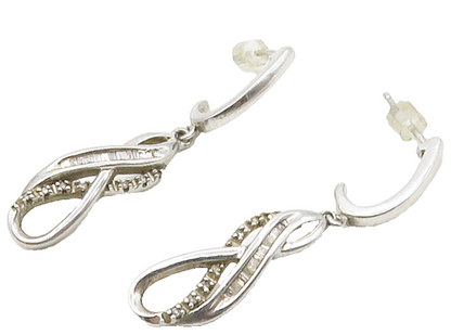 925 Sterling Silver  Vintage Genuine Diamonds Infinity Dangle Earrings  EG8482