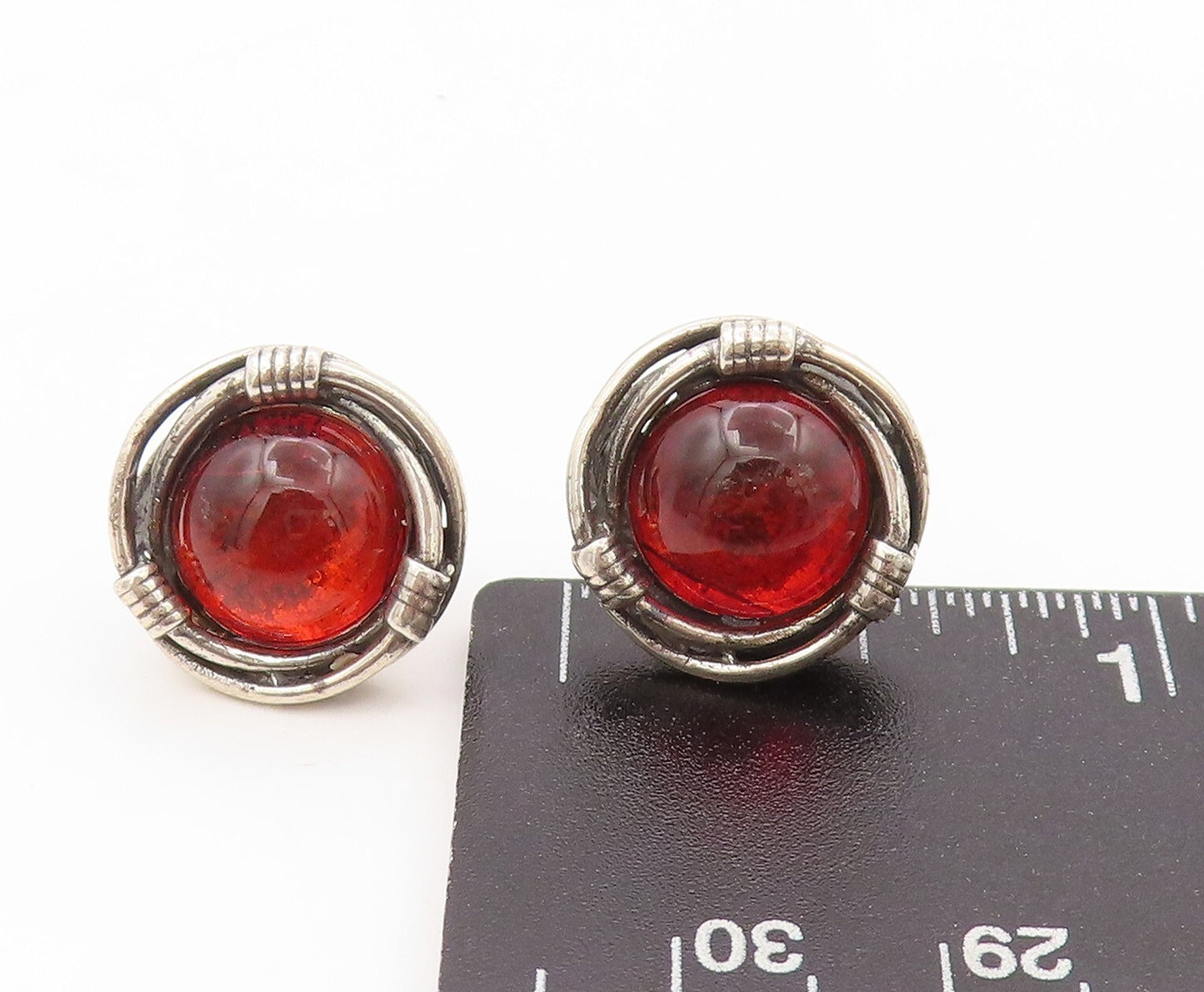 925 Sterling Silver Vintage Earrings Cabochon Framed Gemstone  EG13394