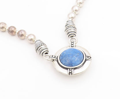 925 Sterling Silver Vintage Necklace CAROLYN POLLACK Lapis Lazuli Beaded  NE4863