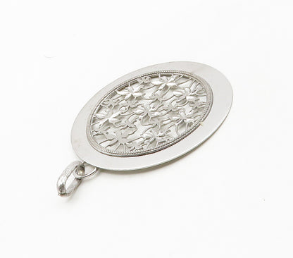 925 Sterling Silver  Vintage Shiny Open Floral Vine Round Pendant  PT12866