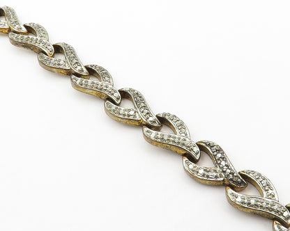 925 Sterling Silver  Vintage Genuine Diamond Wrench Link Chain Bracelet BT5249