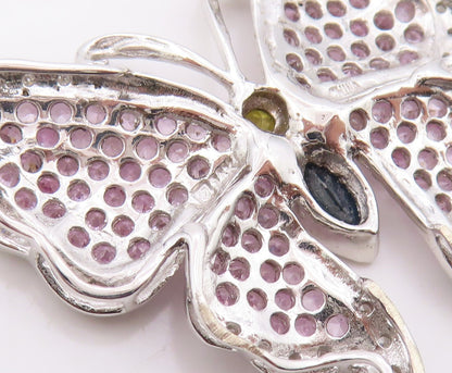 925 Sterling Silver Vintage Pendant Real Diamonds & Gemstone Butterfly  PT26338