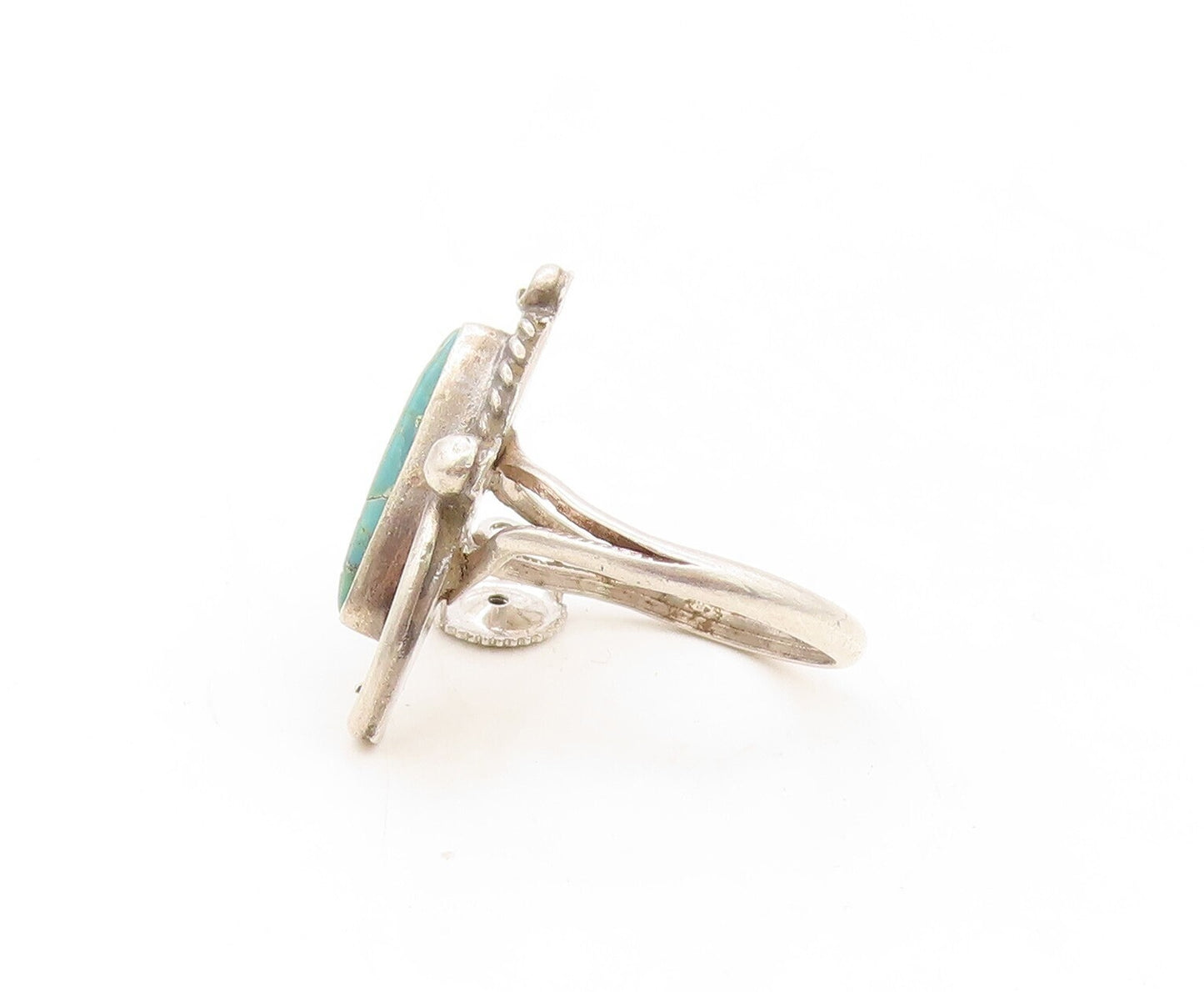 925 Sterling Silver Vintage Ring NAVAJO Swirly Cutout Turquoise  Sz 5.5  RG30999