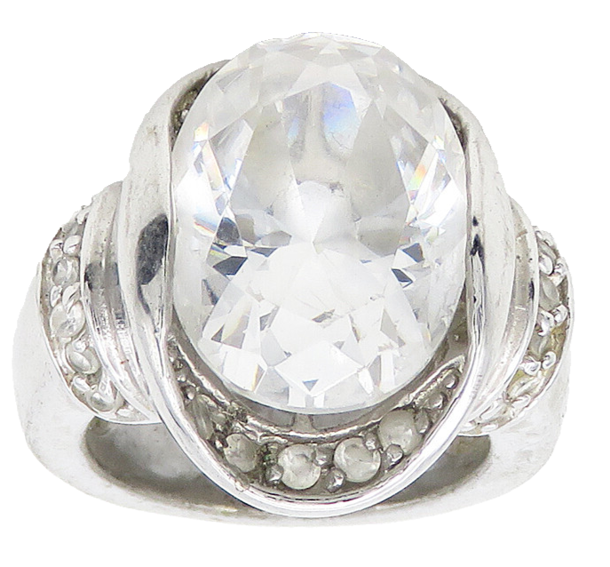 925 Sterling Silver  Faceted Cubic Zirconia Shiny Cocktail Ring Sz 6  RG16937