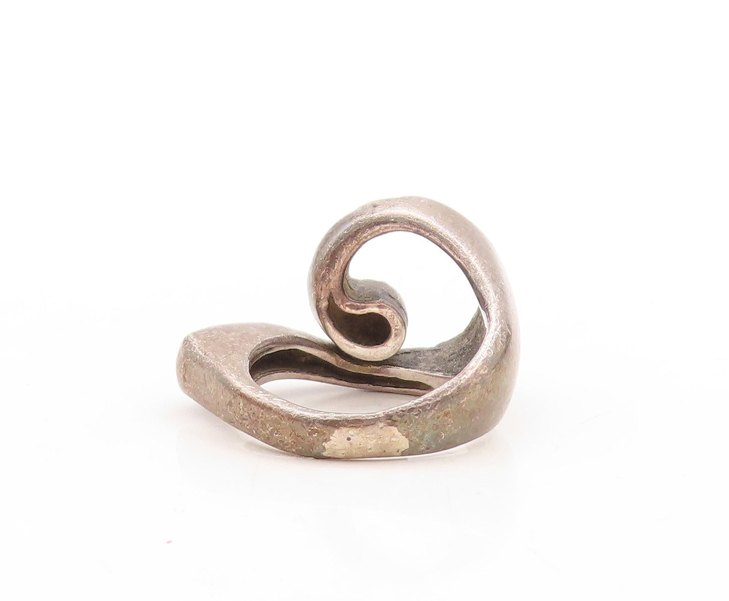 925 Sterling Silver Vintage Ring Dark Tone Etched Swirled Tail  Sz 5.5  RG31497