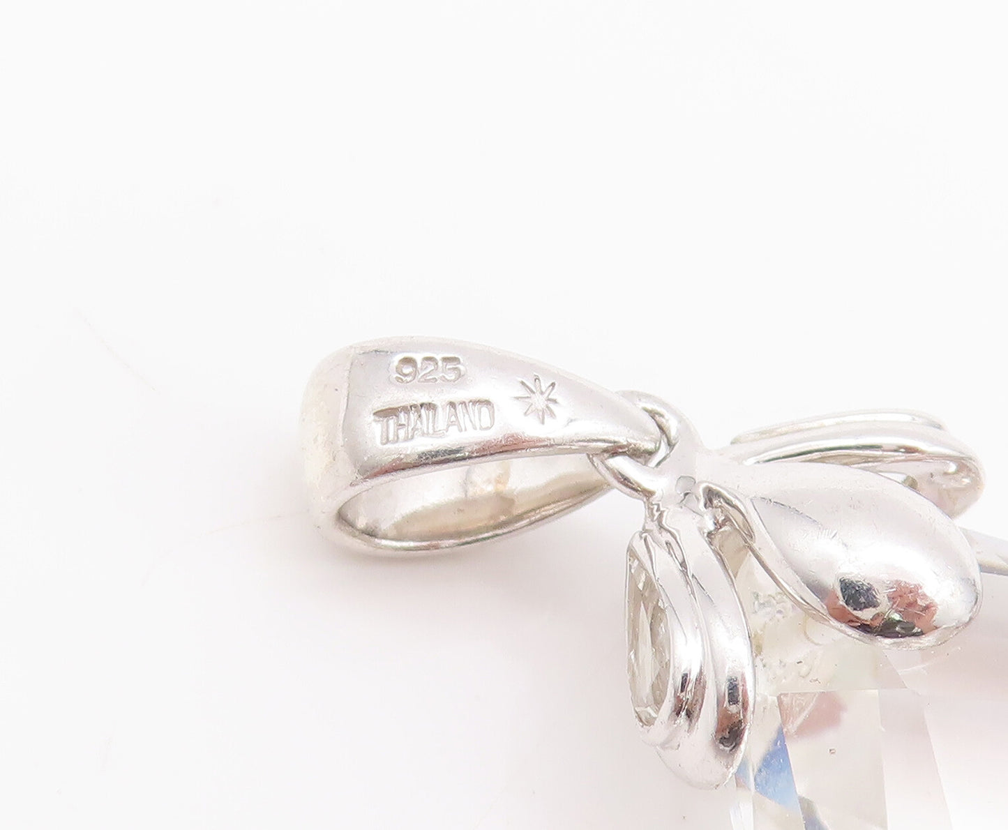 925 Sterling Silver Vintage Pendant Minimalist Large Drop Cut Quartz  PT22644