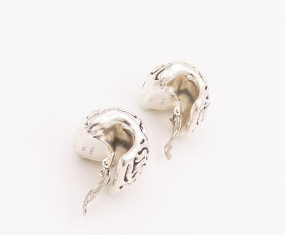 925 Sterling Silver Vintage Earrings ISRAEL Puffed Etched Swirls Hoops  EG12944