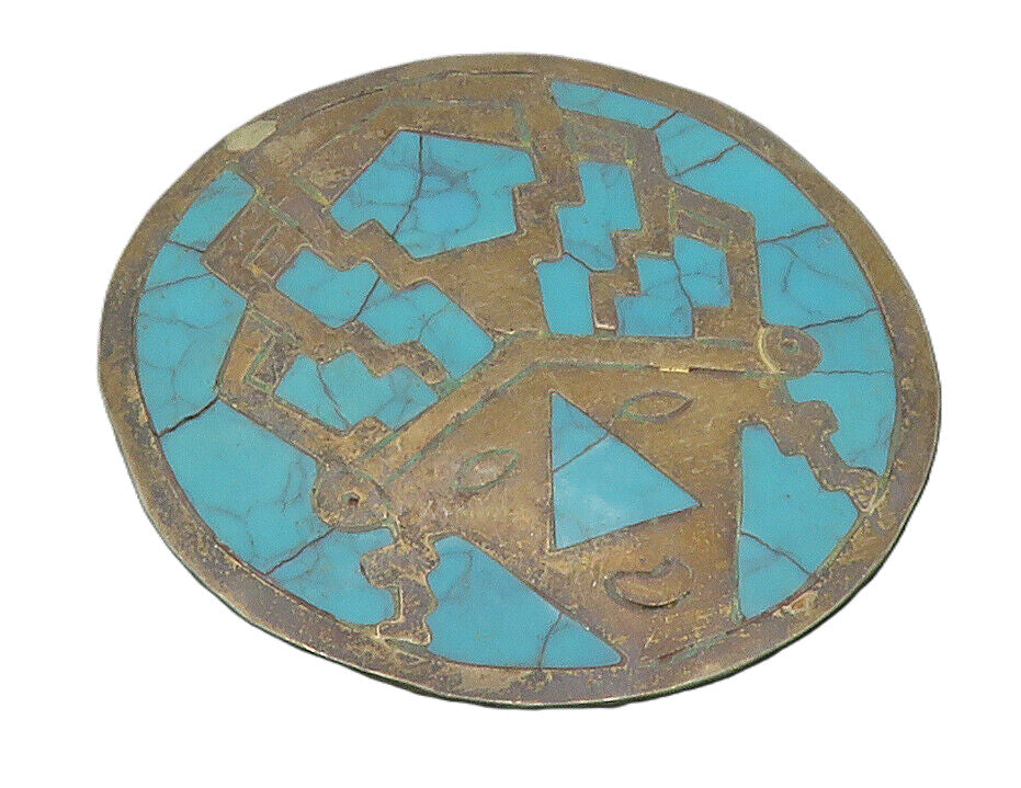 MEXICO 925 Sterling Silver  Vintage Inlaid Turquoise Face Brooch Pin  BP4683
