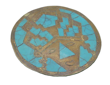 MEXICO 925 Sterling Silver  Vintage Inlaid Turquoise Face Brooch Pin  BP4683