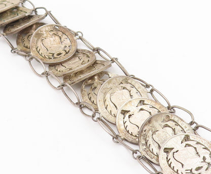 925 Sterling Silver Vintage Bracelet Antique Peruvian Cut Out Coin Link  BT11571