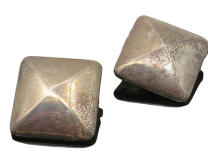925 Sterling Silver  Vintage Modernist Square Dome Non Pierce Earrings  EG5798