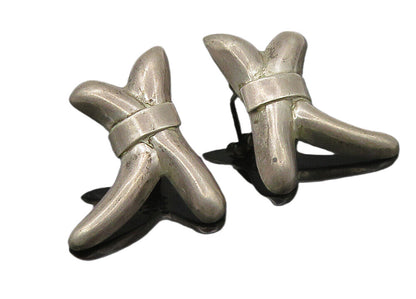 MEXICO 925 Sterling Silver  Vintage Bow Tied Ribbon Drop Earrings  EG5490