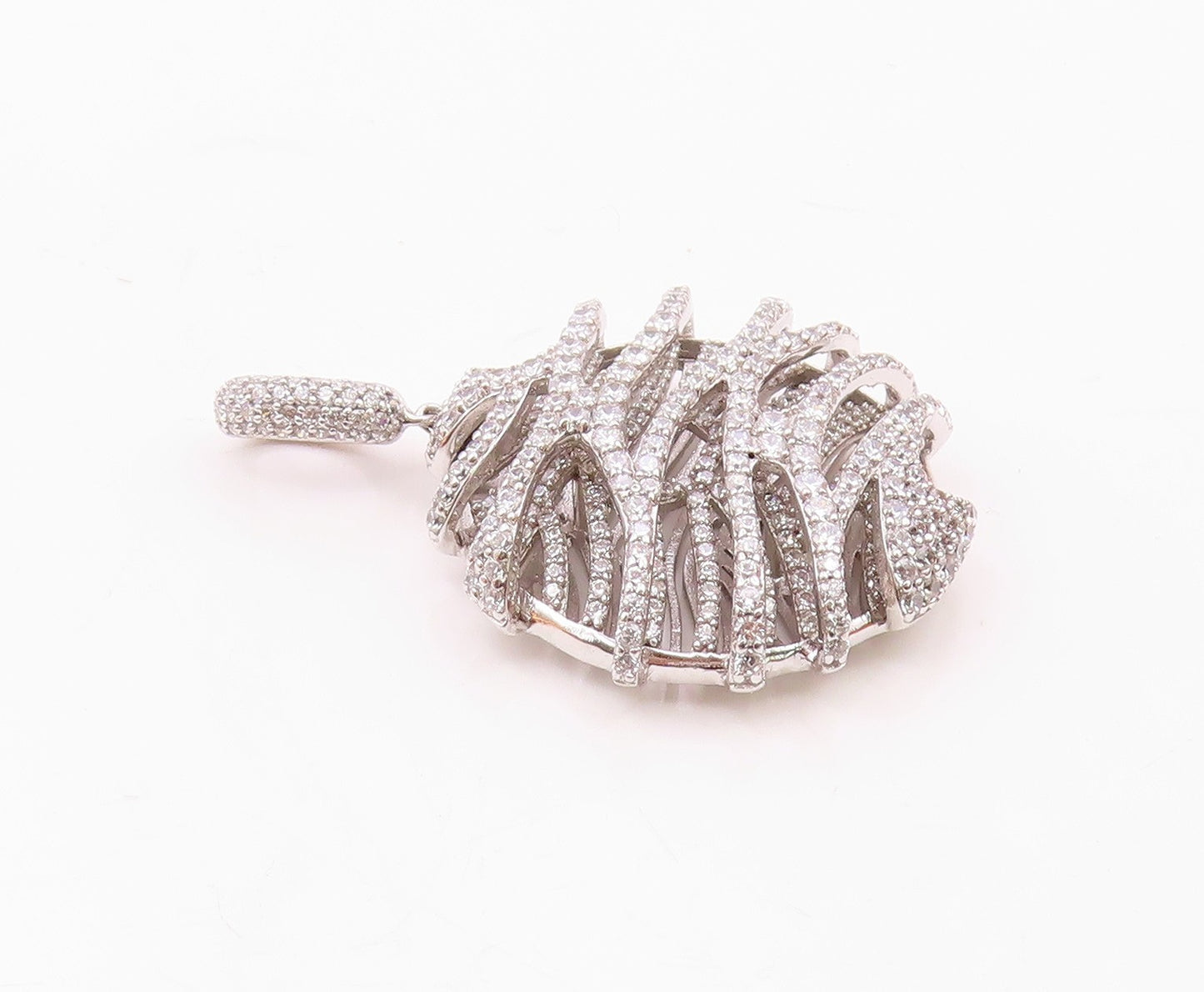 925 Sterling Silver  Vintage Sparkly Topaz 3D Zig Zag Pendant  PT20384
