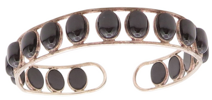 925 Sterling Silver Vintage Bracelet Designer Oval Cabochon Onyx Cuff  BT11303