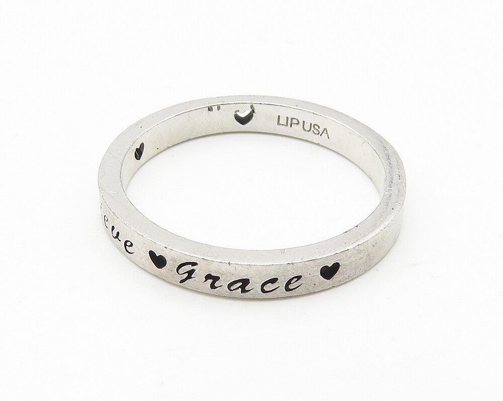 LIPUSA 925 Silver  Vintage Faith Believe Grace Band Ring Sz 6.5  RG10293