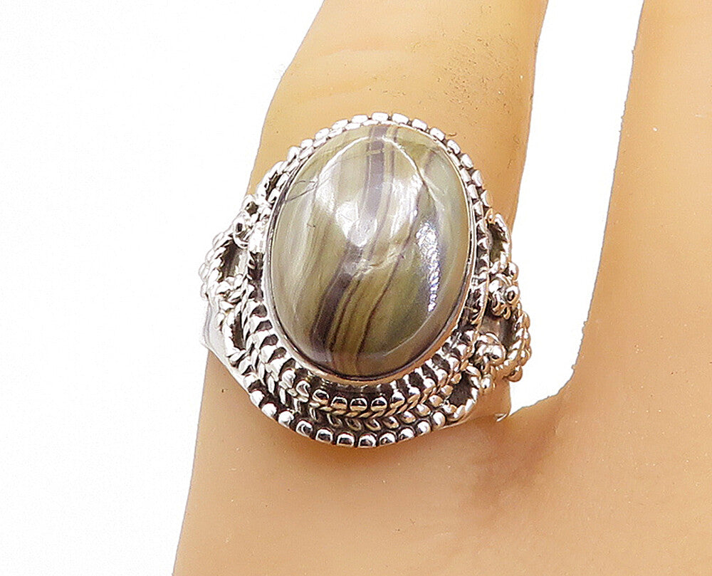 925 Sterling Silver  Cabochon Cut Agate Oval Cocktail Ring Sz 8.5  RG7751