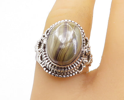 925 Sterling Silver  Cabochon Cut Agate Oval Cocktail Ring Sz 8.5  RG7751