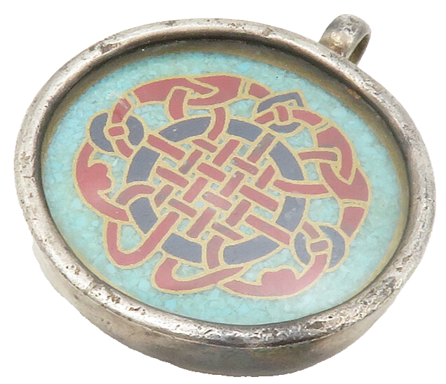 925 Sterling Silver  Vintage Turquoise Knot Design Round Drop Pendant  PT10528