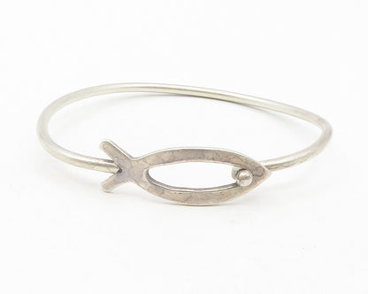 MEXICO 925 Sterling Silver  Vintage Open Fish Motif Bangle Bracelet  BT4768