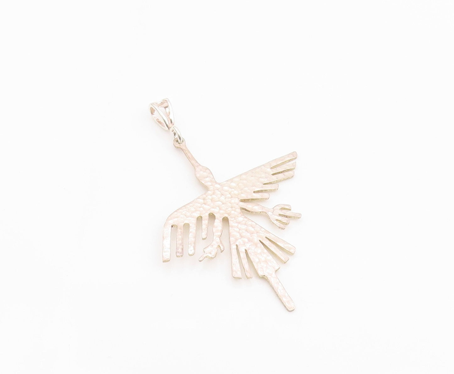 925 Sterling Silver Vintage Pendant PERU Hammered Hummingbird Cutout  PT26006
