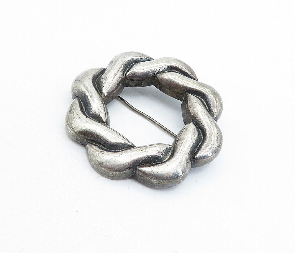 925 Sterling Silver  Vintage Antique Oxidized Interlaced Brooch Pin  BP2259