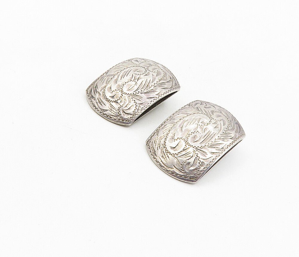 925 Sterling Silver  Vintage Antique Floral Etched Non Pierce Earrings  EG4551