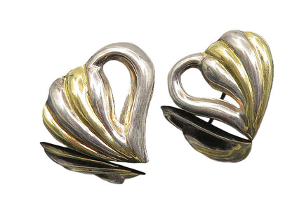 925 Sterling Silver  Vintage Shiny Two Tone Love Heart Drop Earrings  EG5583