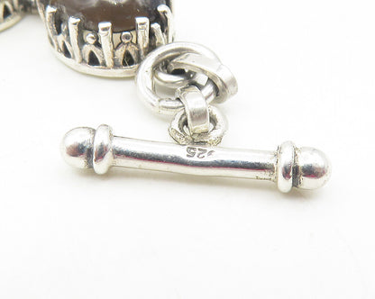 925 Sterling Silver  Vintage Cabochon Cut Smoky Topaz Chain Bracelet  BT4609
