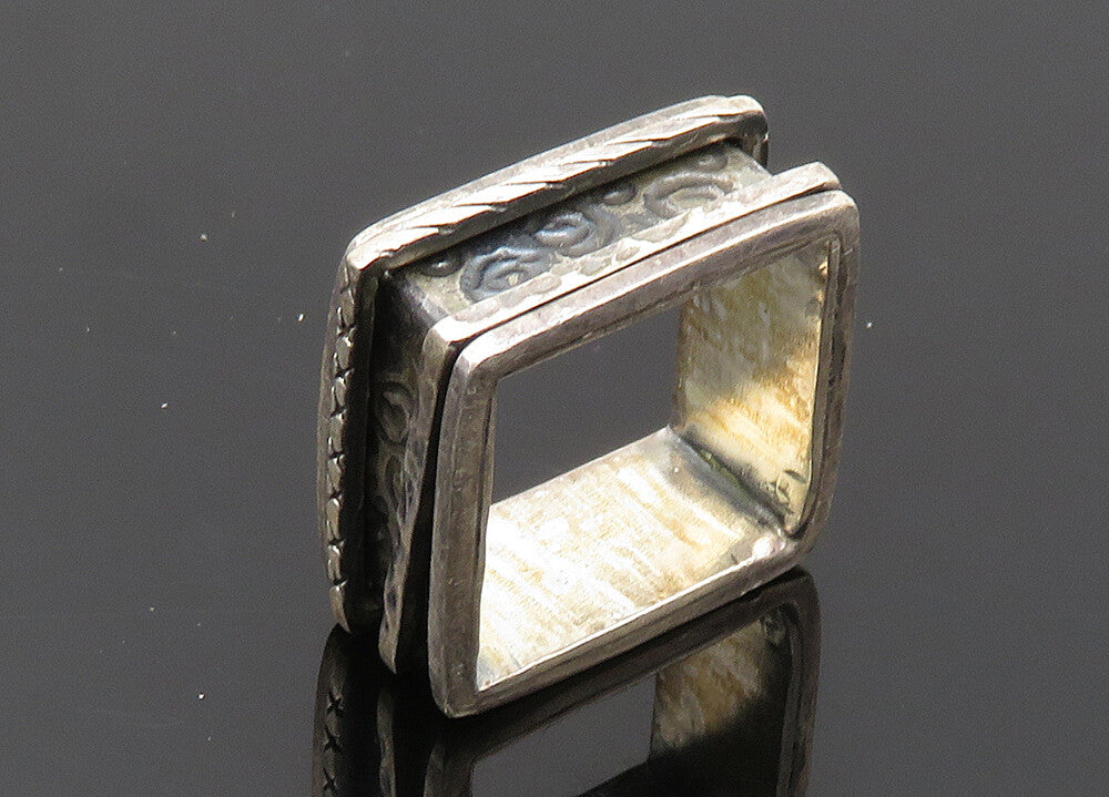 925 Sterling Silver  Vintage Dark Tone Swirl Square Band Ring Sz 7  RG20550