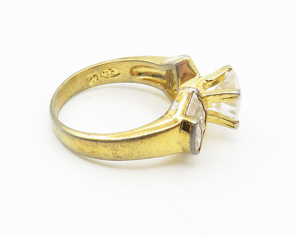 925 Sterling Silver  White Topaz Shiny Gold Plated Band Ring Sz 6  RG11334
