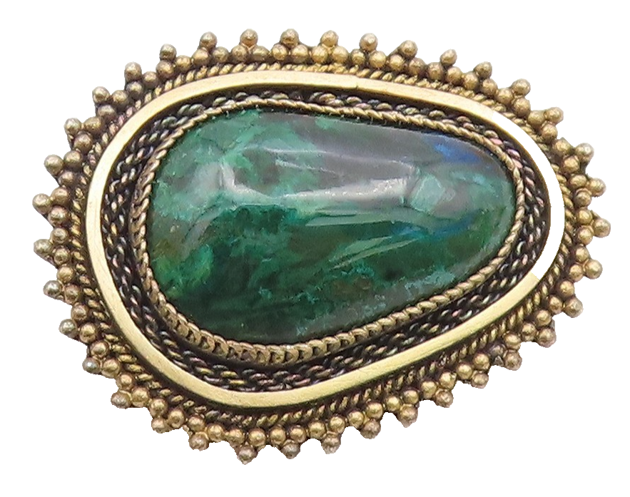 ISRAEL 925 Sterling Silver  Vintage Eilat Stone Twist Border Brooch Pin BP4457