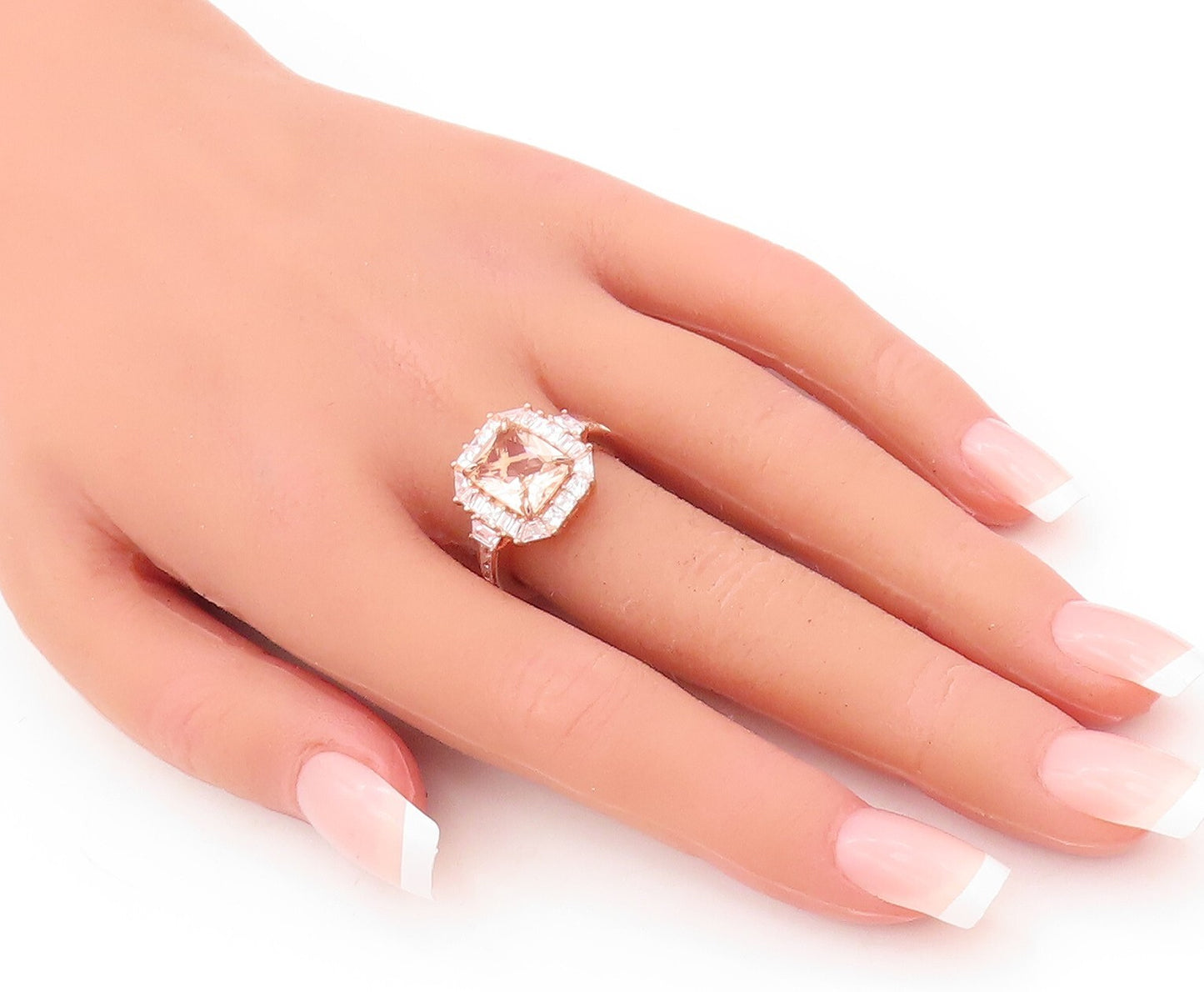 925 Sterling Silver Vintage Ring Rose Gold Plated Morganite & CZ  Sz 7  RG30481