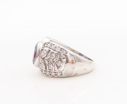 925 Sterling Silver Vintage Ring Designer Cutout 2 Tone CZ Inlay  Sz 7  RG29463
