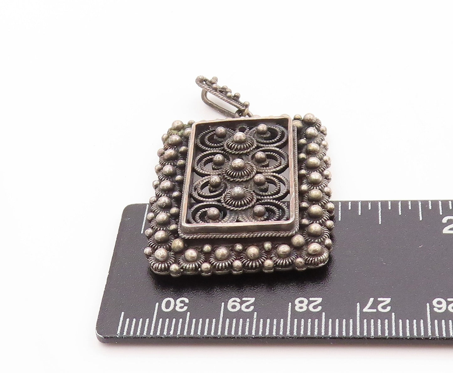 925 Sterling Silver Vintage Pendant Dark Tone Wired Floral Design  PT24230