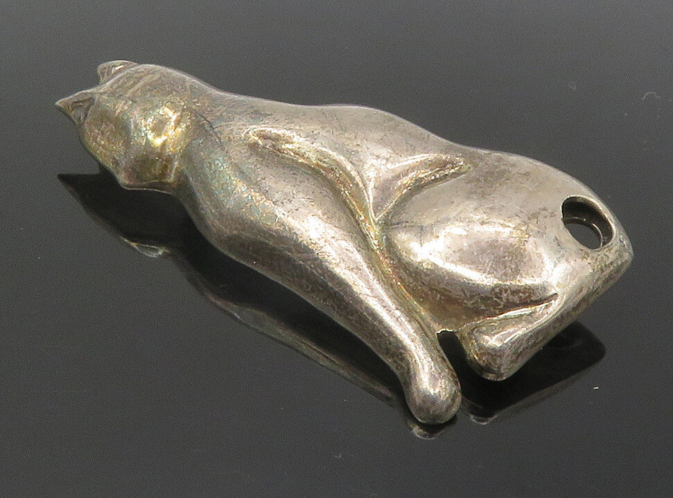 MEXICO 925 Sterling Silver  Vintage Dark Tone Sitting Cat Brooch Pin  BP4442