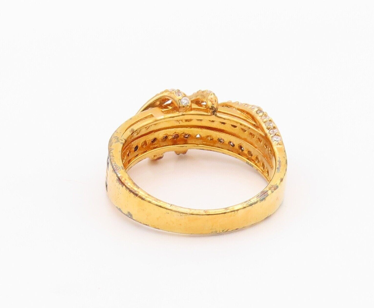 925 Sterling Silver Vintage Ring Gold Plated Designer 2 Tone Topaz  Sz 7 RG30023