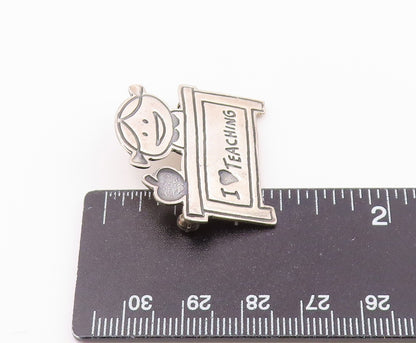 MEXICO 925 Sterling Silver  Vintage Oxidized I Love Teaching Brooch Pin BP4452