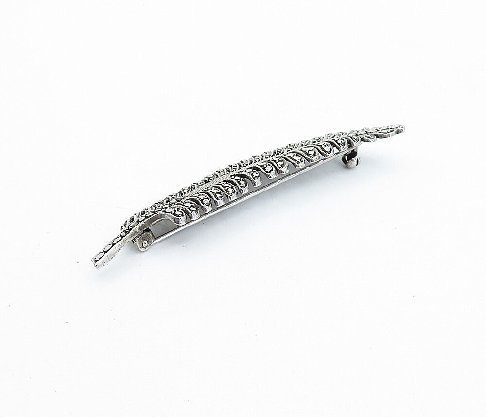 BELGIUM 925 Sterling Silver  Vintage Sparkling Feather Brooch Pin  BP1361