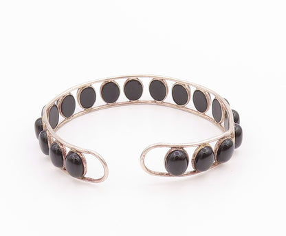 925 Sterling Silver Vintage Bracelet Designer Oval Cabochon Onyx Cuff  BT11303