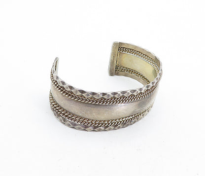 925 Sterling Silver  Vintage Dark Tone Rope Twist Wavy Cuff Bracelet  BT1858