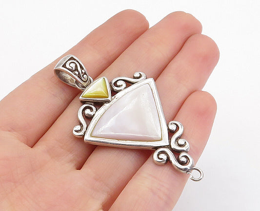 925 Sterling Silver  Vintage Multi Color Mother Of Pearl Swirl Pendant PT3439