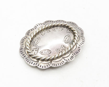 MEXICO 925 Sterling Silver  Vintage Shiny Etched Pattern Brooch Pin  BP4102