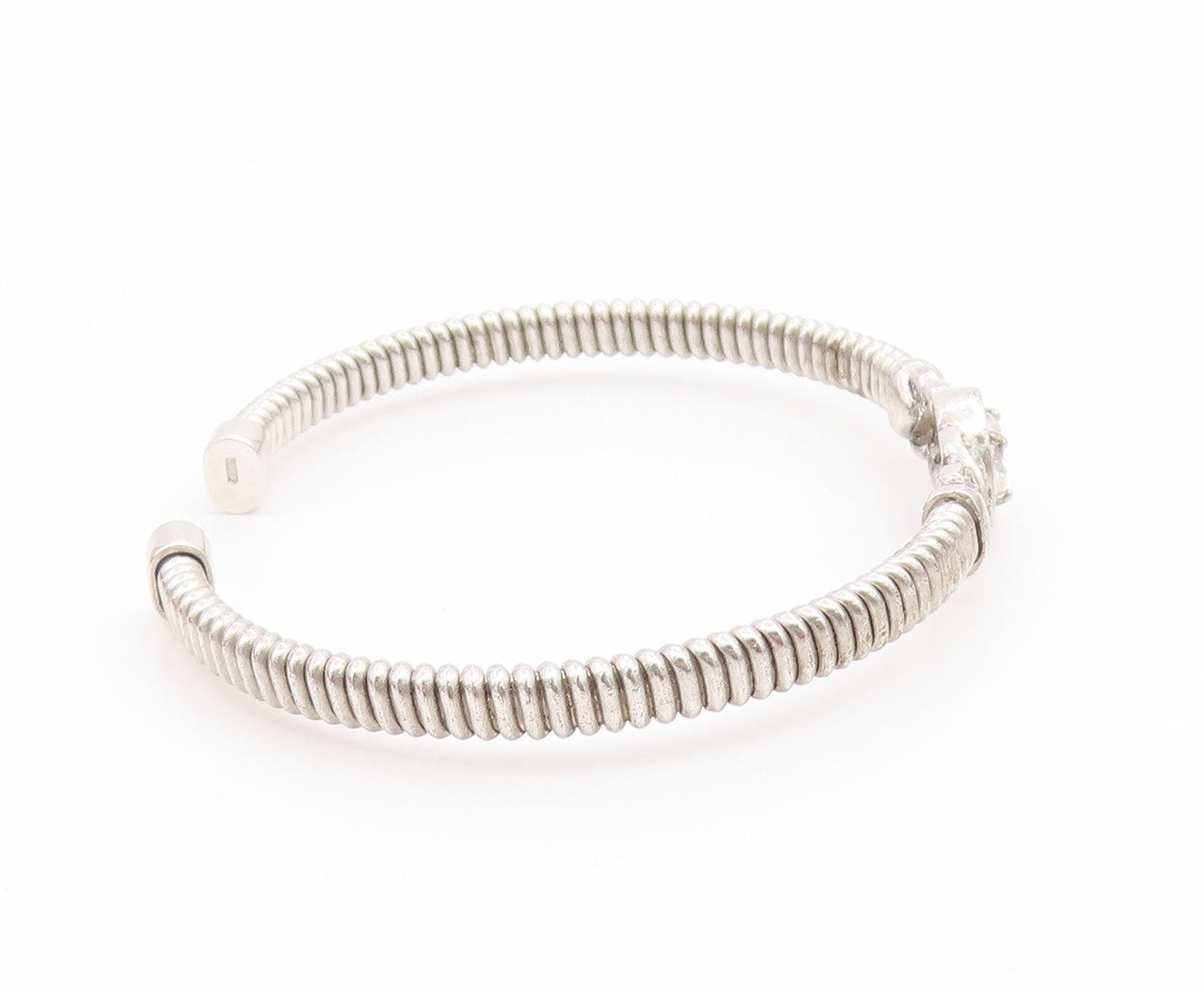 925 Sterling Silver Vintage Bracelet Elegant CZ Crossover Swirl Cuff  BT11887