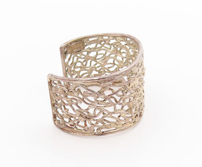 925 Sterling Silver Vintage Bracelet Brutalist Design Cutout Broad Cuff  BT11353