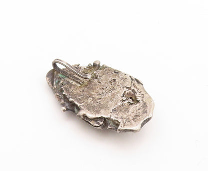 925 Sterling Silver Vintage Pendant Dark Tone Brutalist Gemstone  PT23595