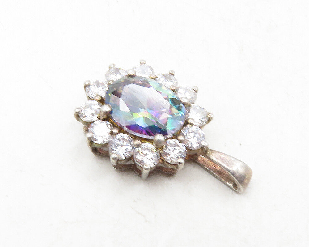 925 Sterling Silver  Vintage Mystic Topaz Sparkling Floral Pendant  PT7285